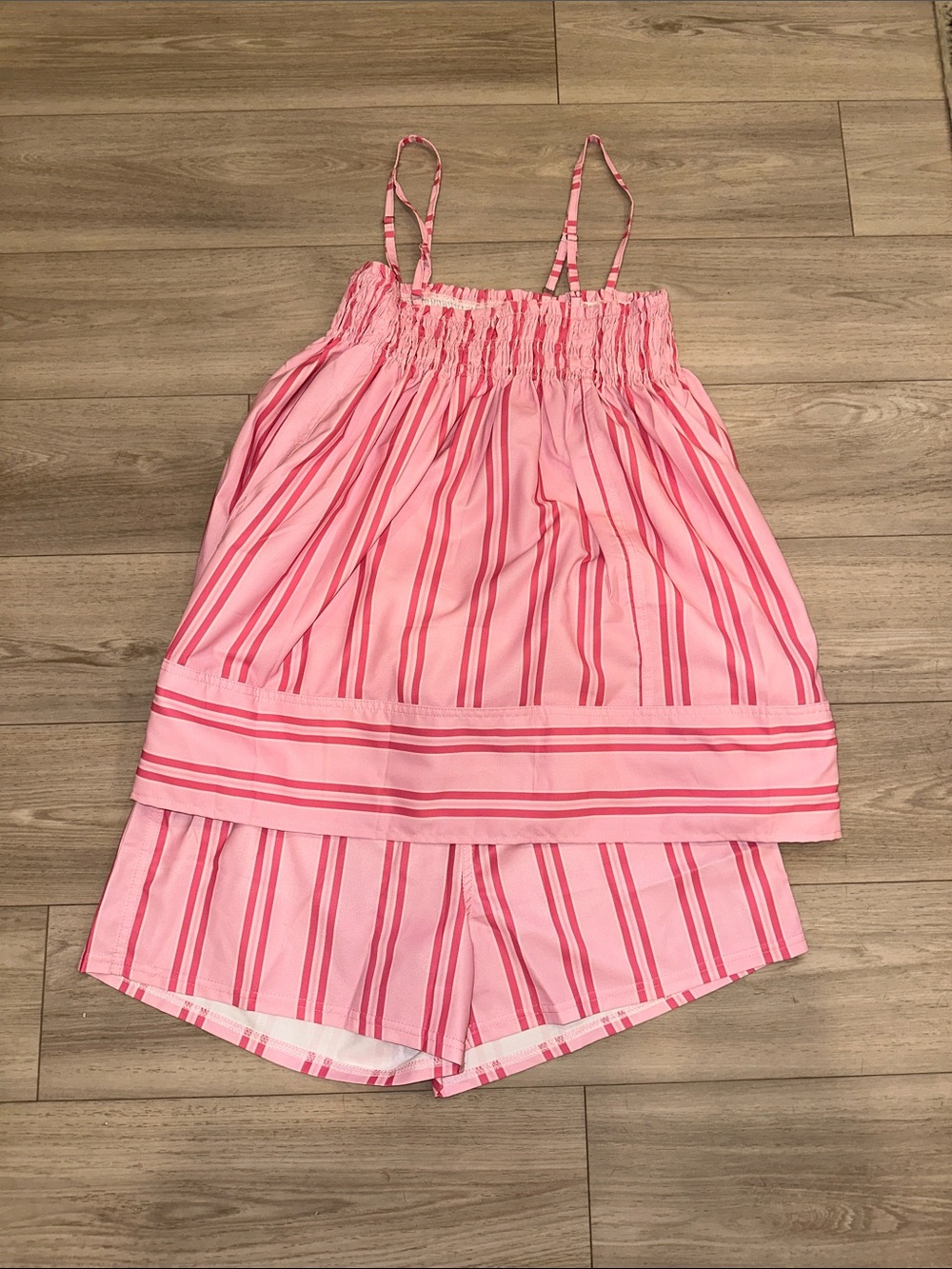 Amazon Pink Striped Women's Two-Piece Tank Top and Shorts Set